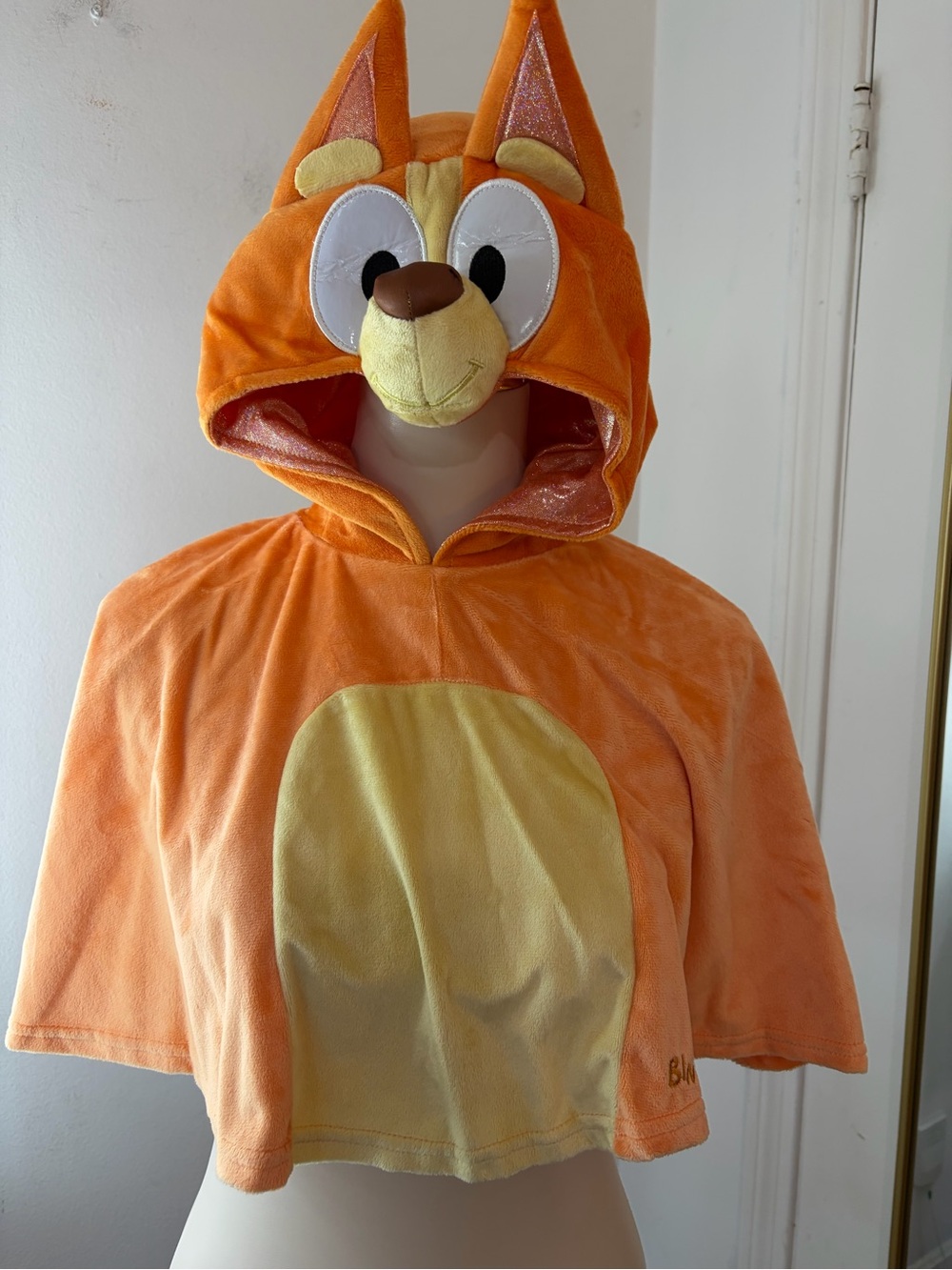 Kids Bluey Bingo Hooded Halloween Costume Cape with Character Face and Tail